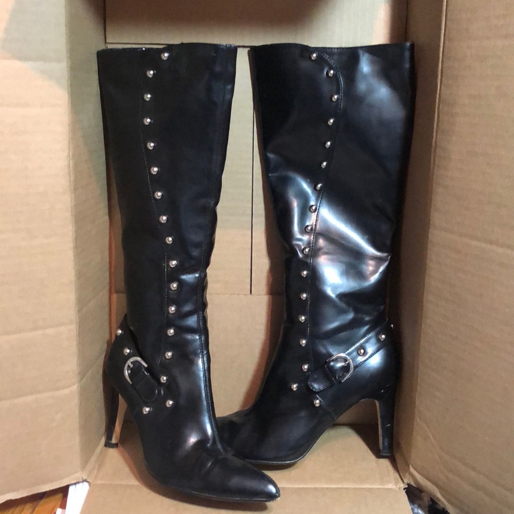 Long high heeled black boots